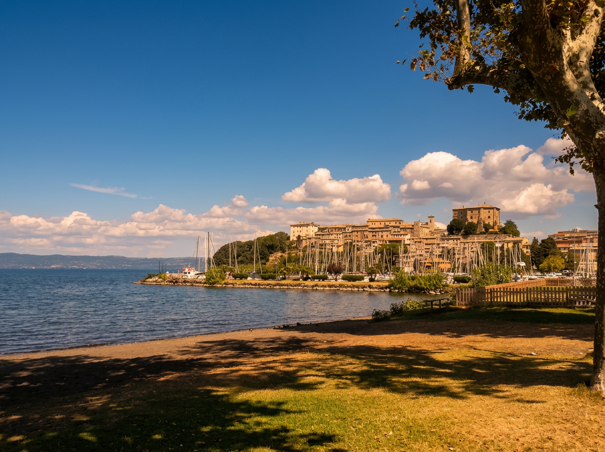 Bolsena on the shores of Lake Bolsena with its historic centre and medieval castle in Lazio, Italy