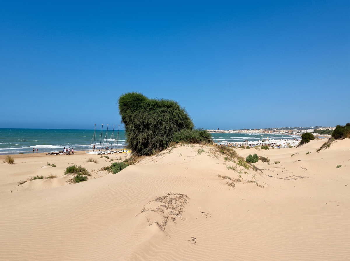 Golden sandy beach and Mediterranean coastline at Sampieri in southeastern Sicily, Italy.