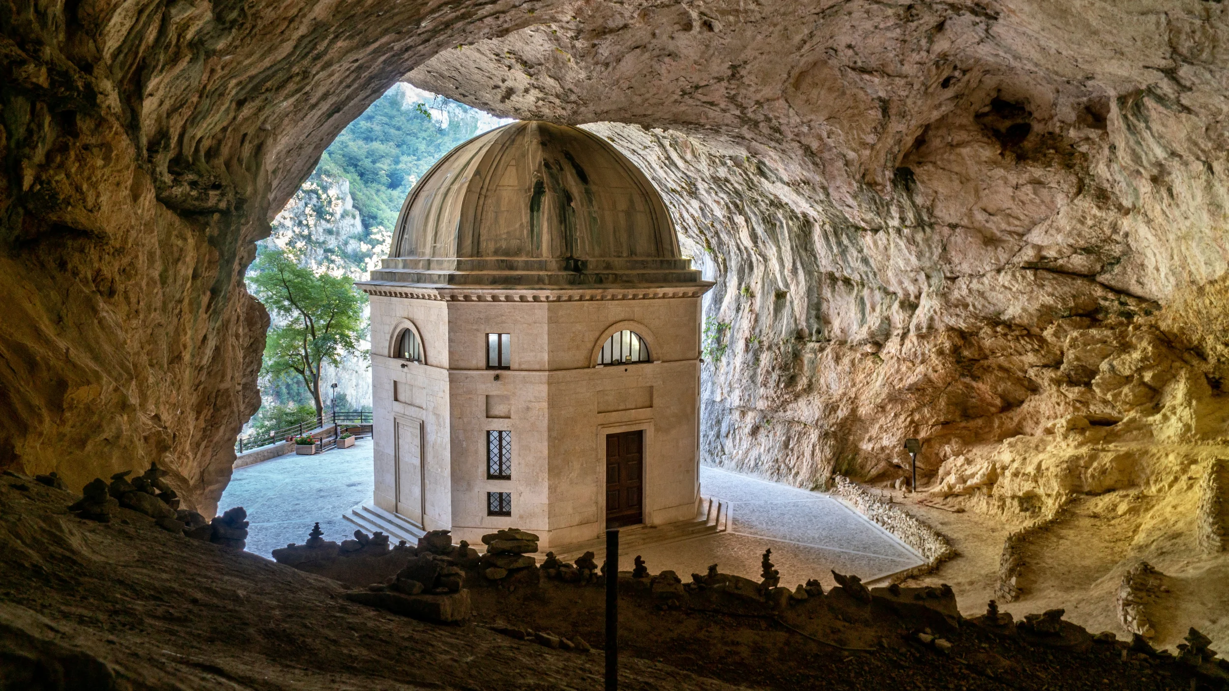 Tempietto del Valadier inside a limestone cave near Genga and the Frasassi Caves in Le Marche, Italy.