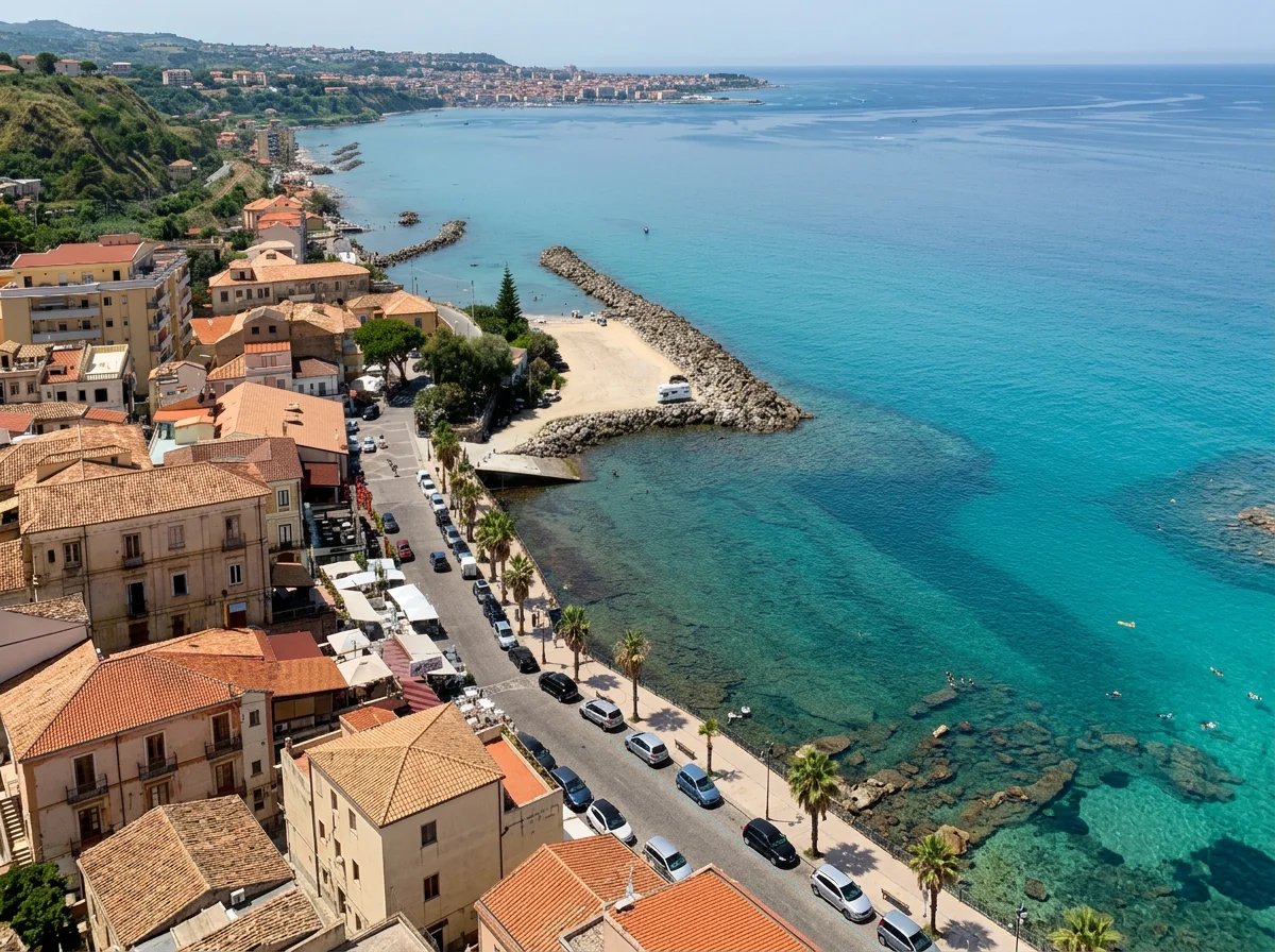 Coastal view of Pizzo overlooking the Tyrrhenian Sea in Calabria, Italy