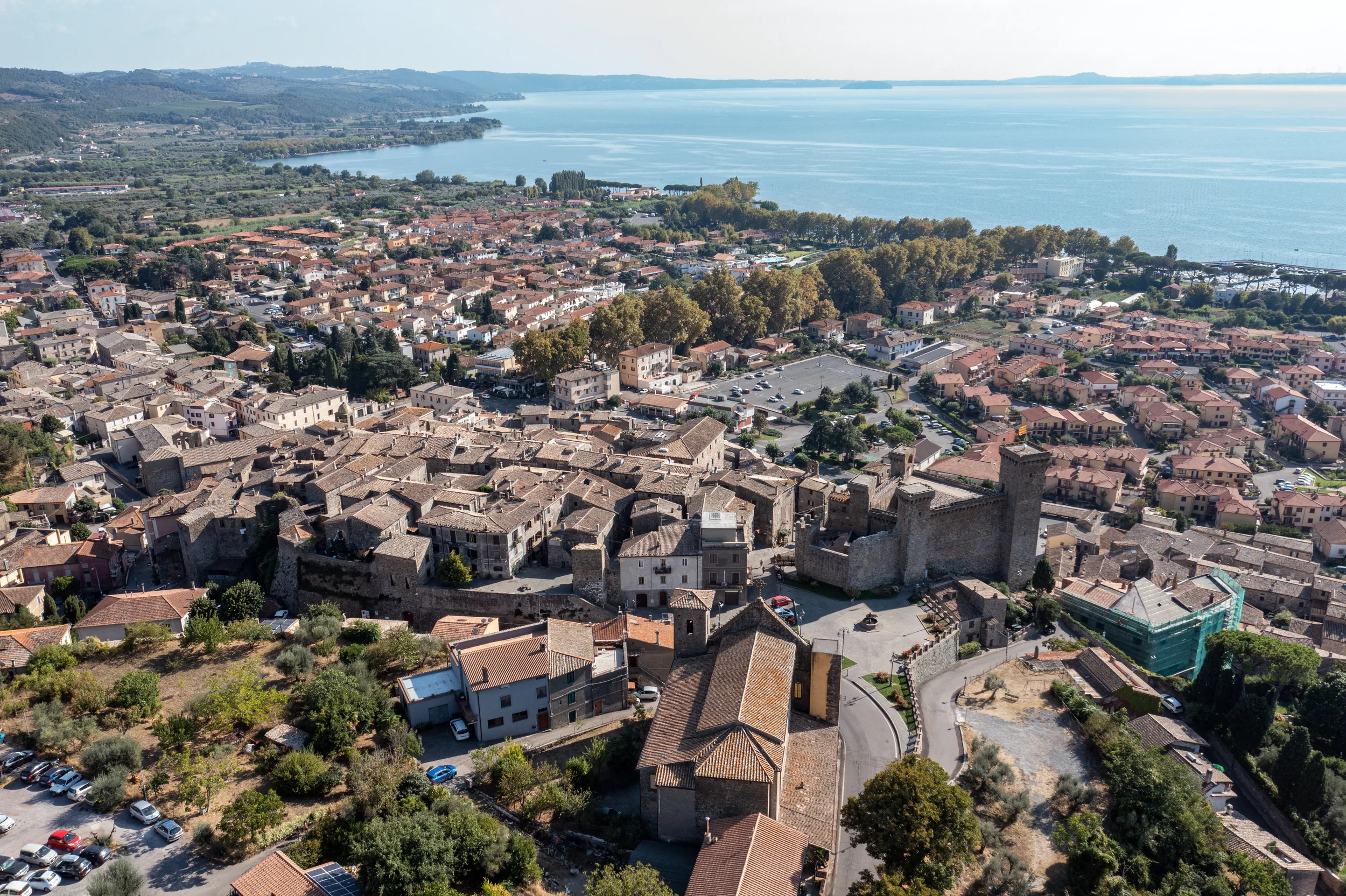 Aerial view of Bolsena’s historic centre and Rocca Monaldeschi above Lake Bolsena.