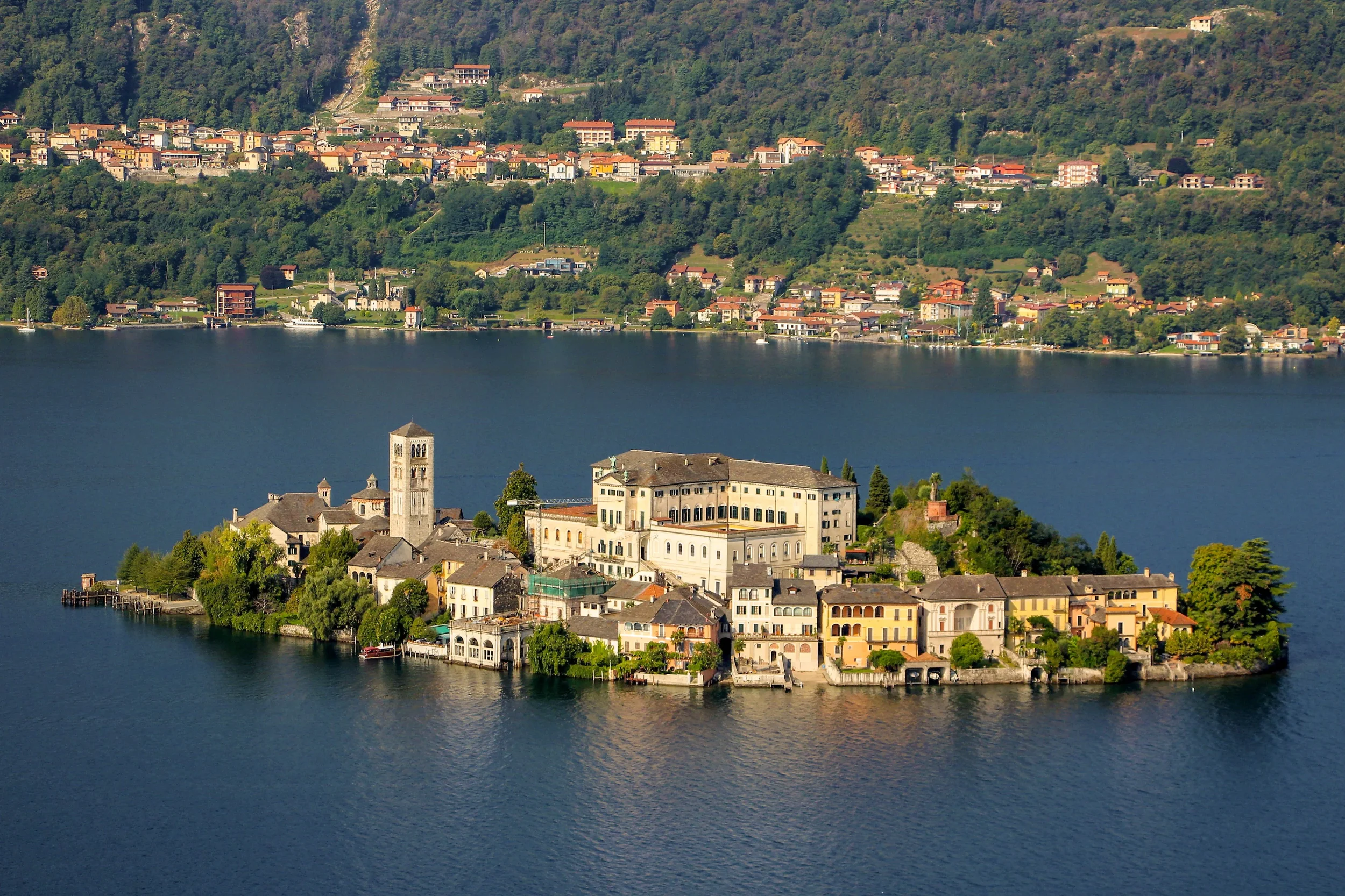 San Giulio Island with its basilica and monastery on Lake Orta.