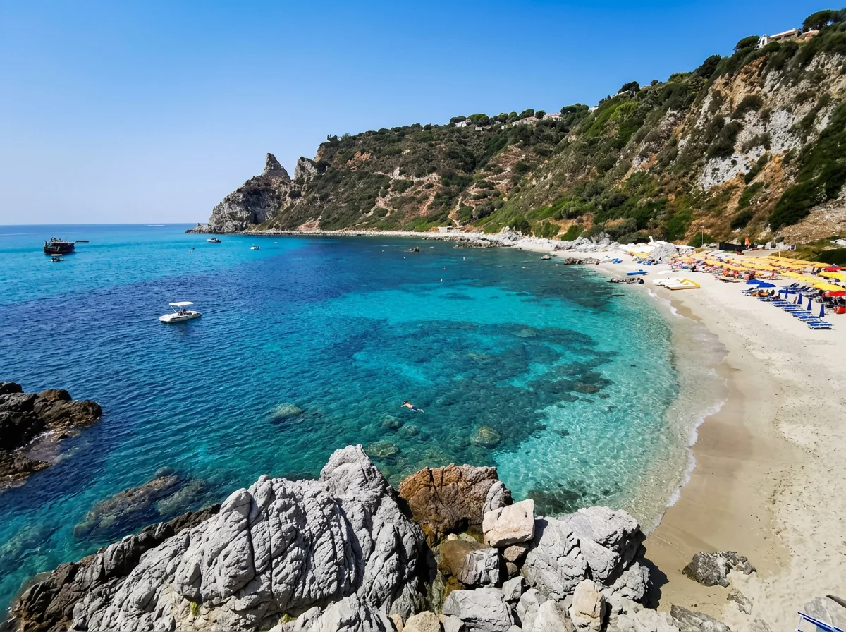 Grotticelle Beach with turquoise water at Capo Vaticano in Calabria, Italy