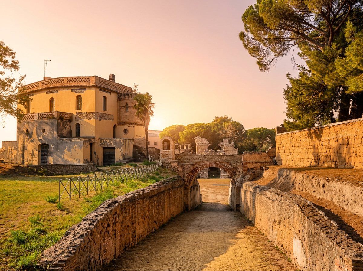 Ancient stone ruins and an archway in Larino, Molise.