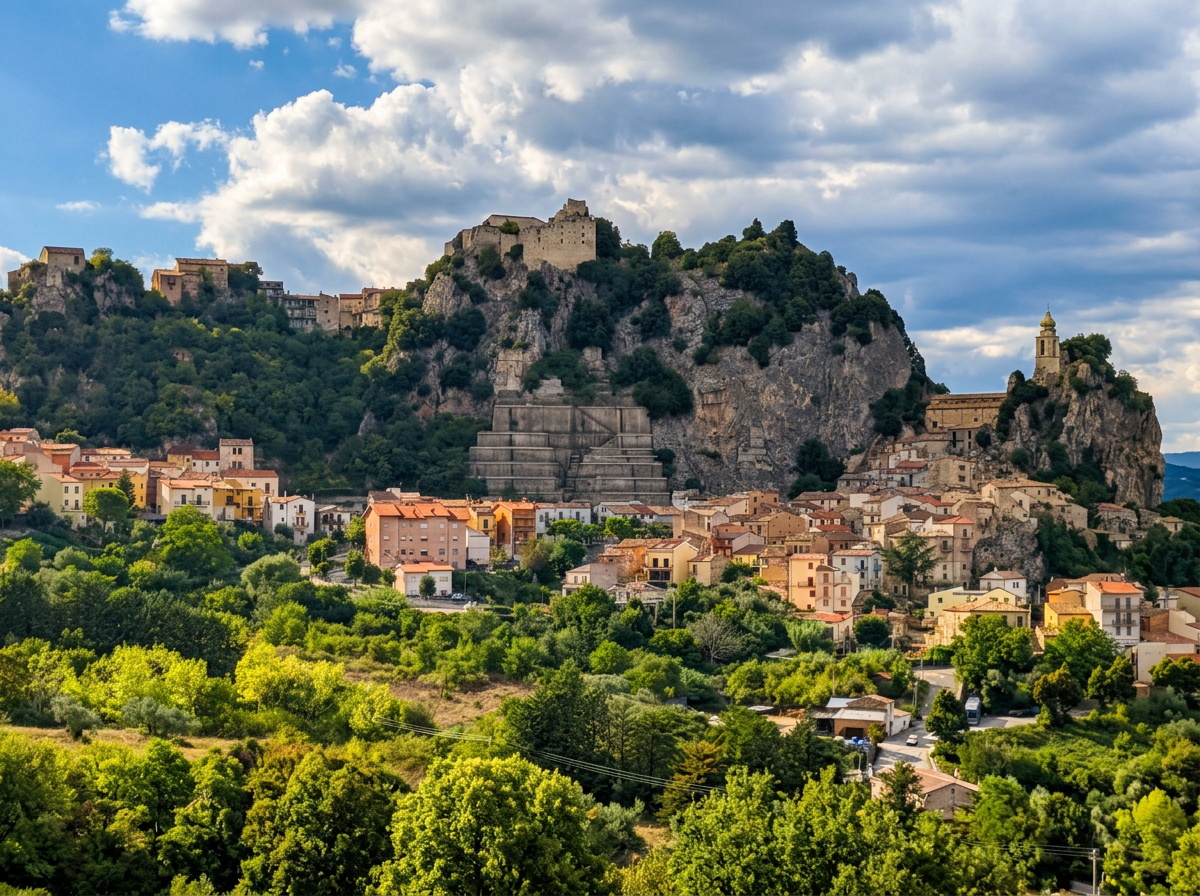 Bagnoli del Trigno beneath a rocky outcrop in Molise.