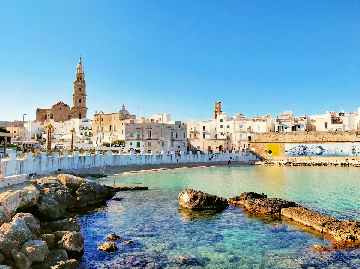 Historic harbour and whitewashed old town of Monopoli on the Adriatic coast in Puglia, Italy