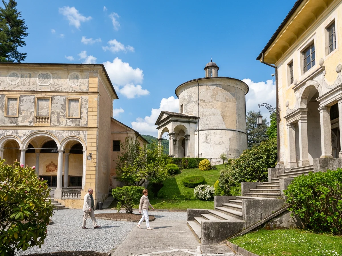 Chapels, arcades and a garden courtyard at the Sacro Monte of Varallo.