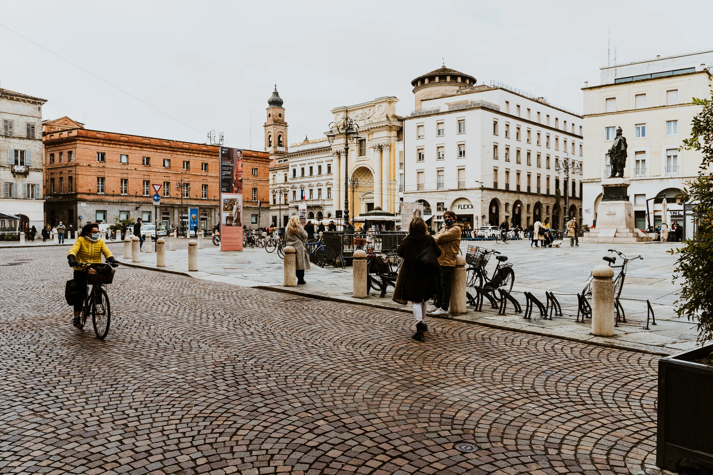 Historic city square with elegant buildings in Emilia-Romagna