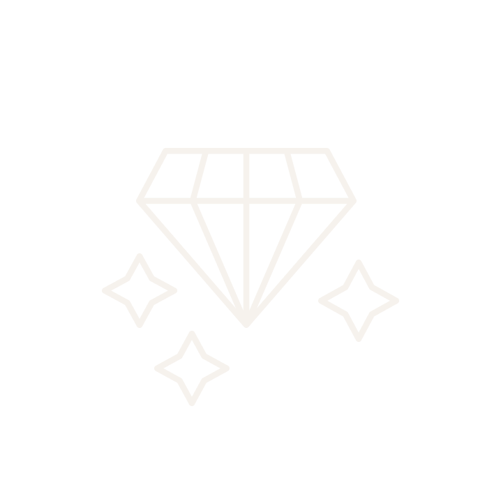 A white outline of a diamond with four smaller star-like sparkles around it, on a black background.