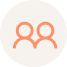 Icon of three people with orange outlines on a white background