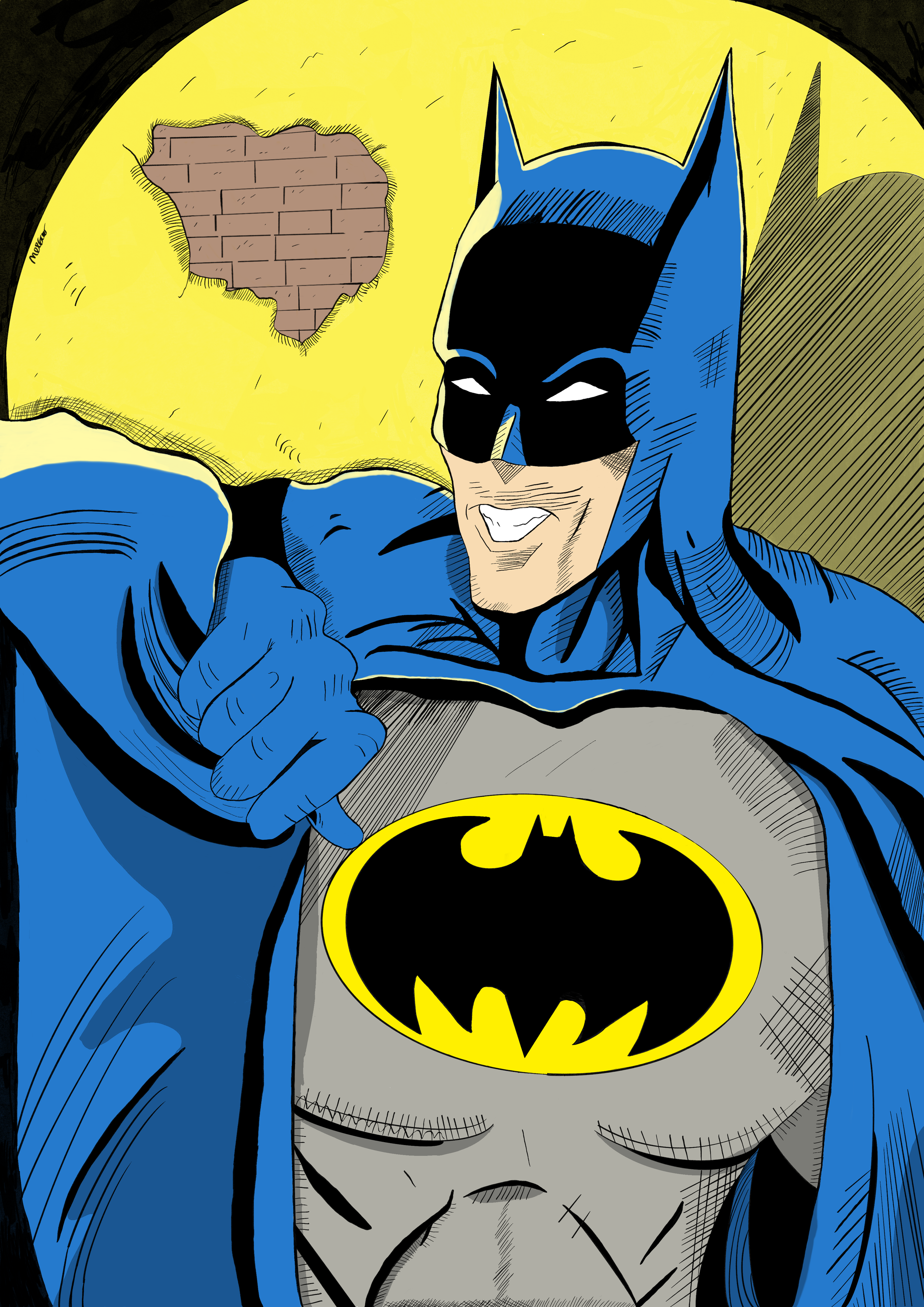 Classic Batman Action Pose Illustration Full Colour Version 