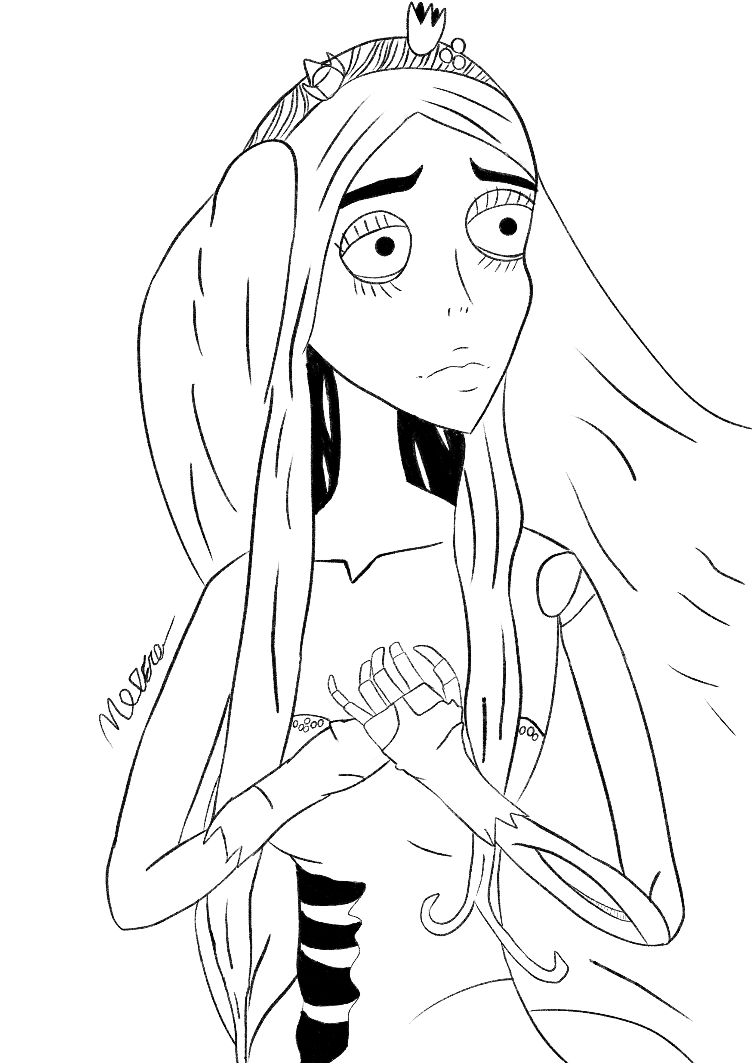 Corpse Bride Black and White Illustration  