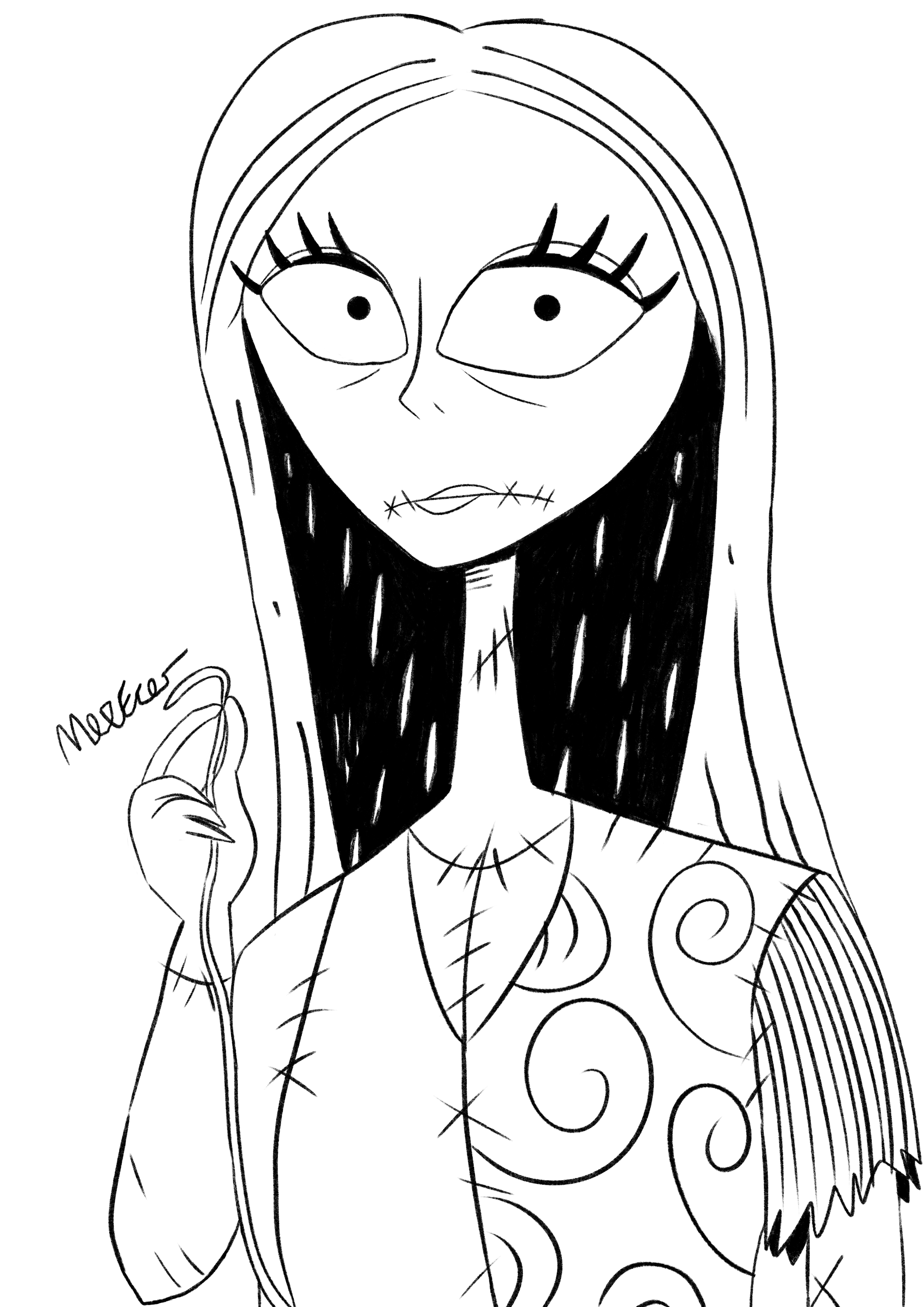 Sally Black and White Illustration  