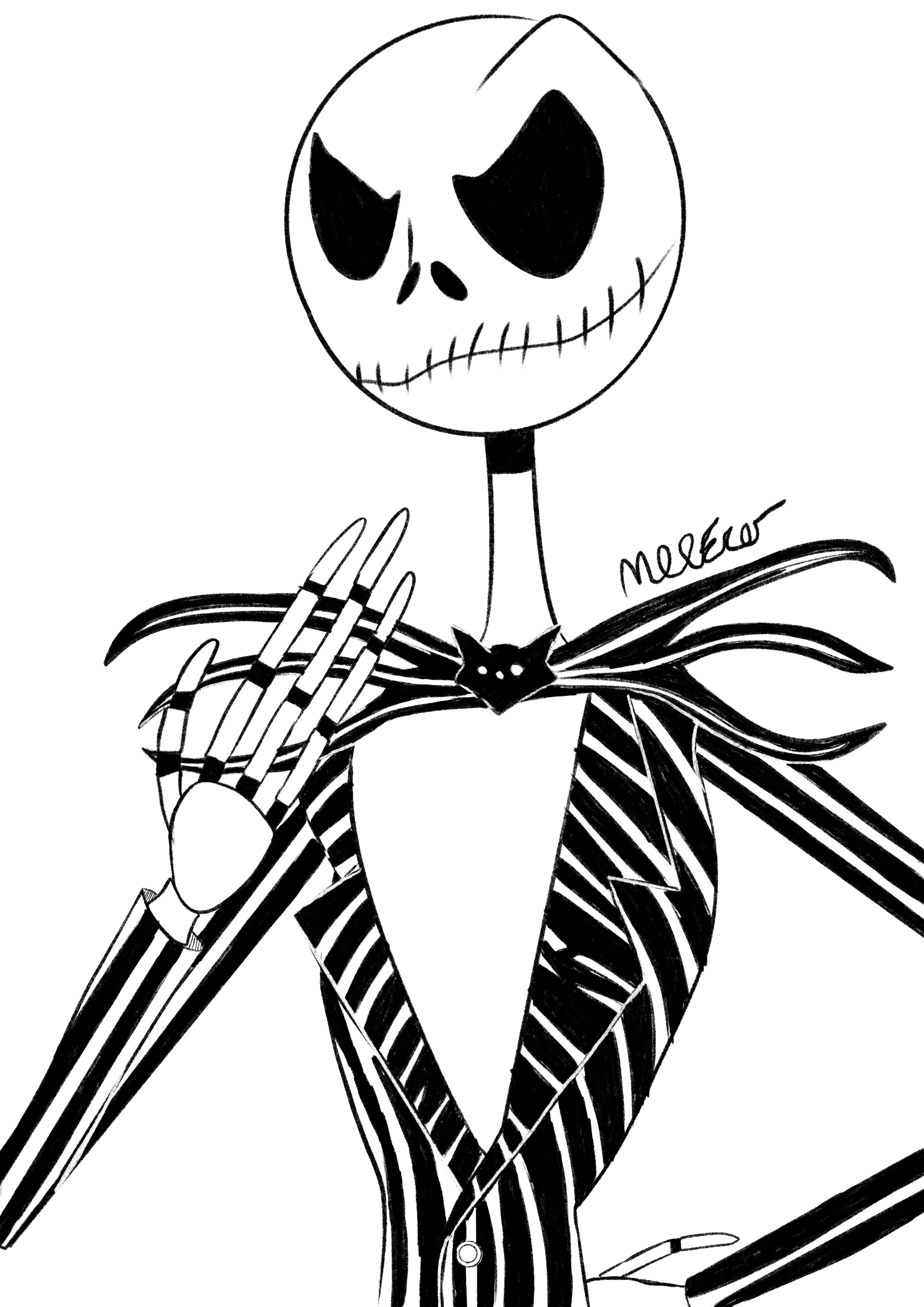 Jack Skeleton Black and White Illustration  