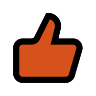 Thumbs up hand sign icon with black outline and orange fill