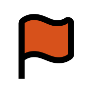 A red flag with a black and white outline.
