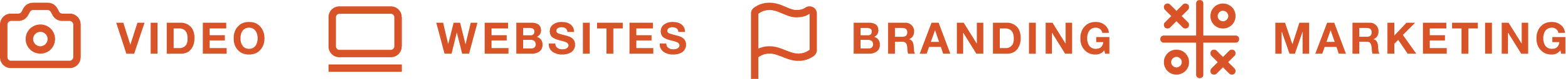Icons representing Video, Websites, Branding, and Marketing