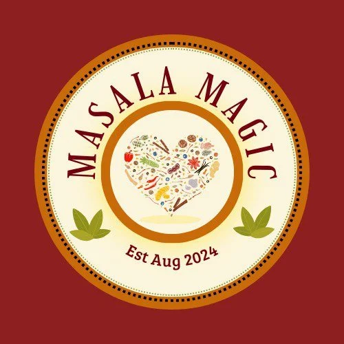 Logo for Ma Sala Magically with a heart made of various spices and herbs, surrounded by text 'Ma Sala Magic' and 'Est Aug 2024' on a red background.