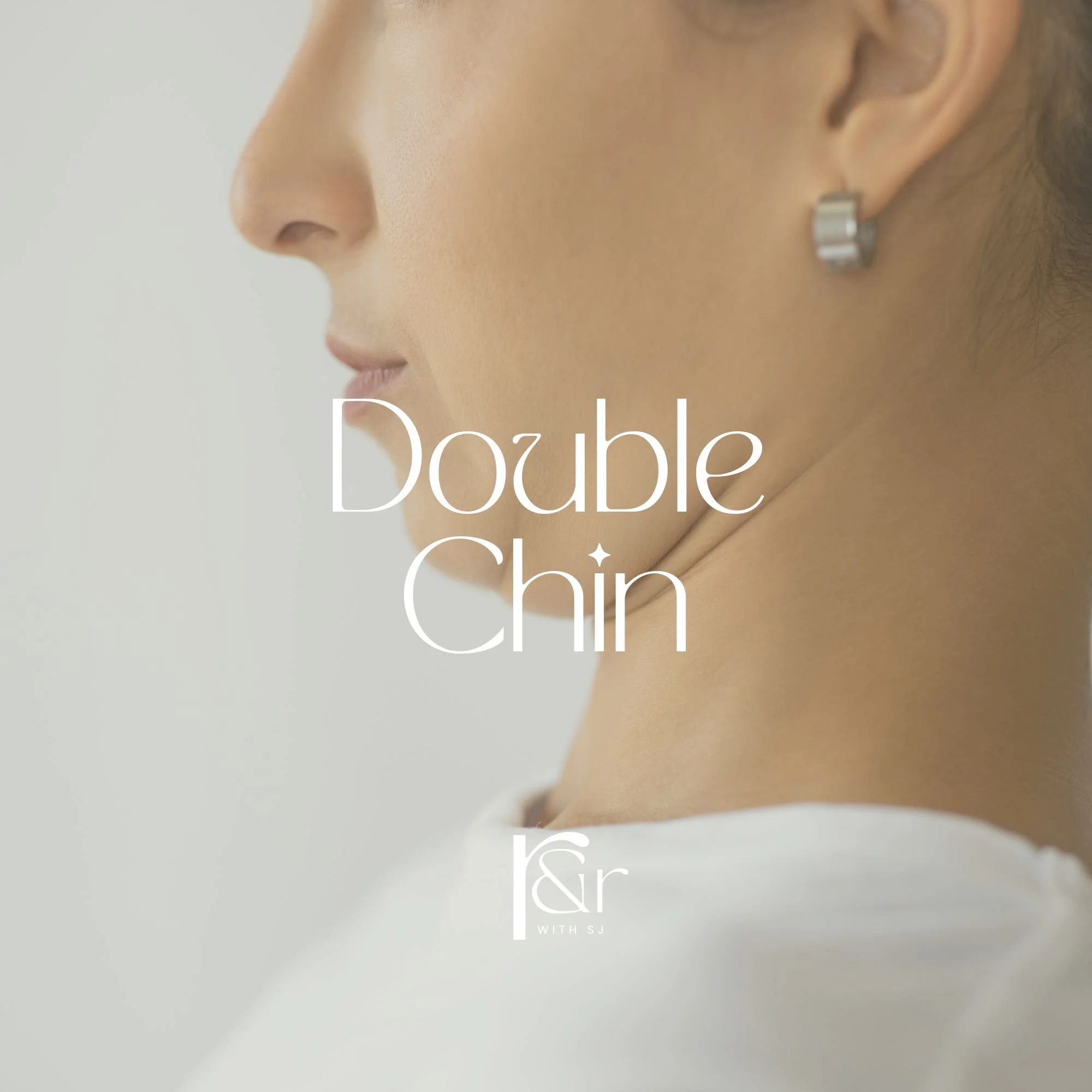 Close-up of a woman's face and neck, highlighting a double chin with text overlay 'Double Chin'.