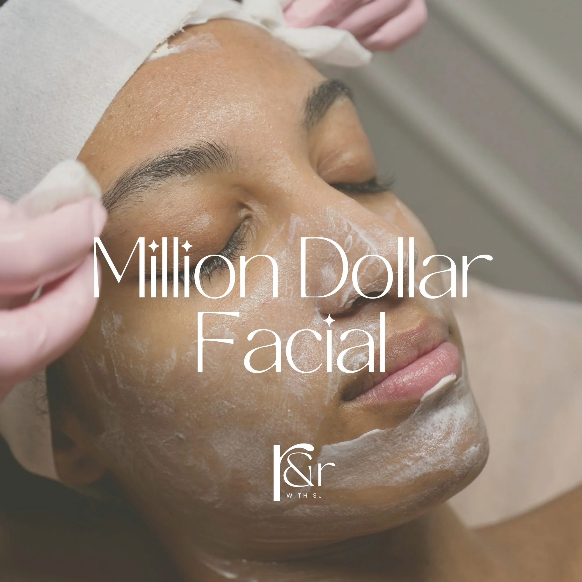 Close-up of a woman receiving a facial treatment with a foamy mask applied, eyes closed, in a skincare clinic.