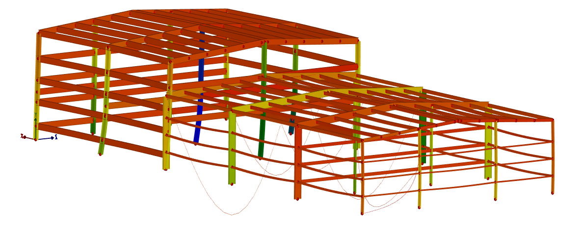3D structural analysis model showing building framing