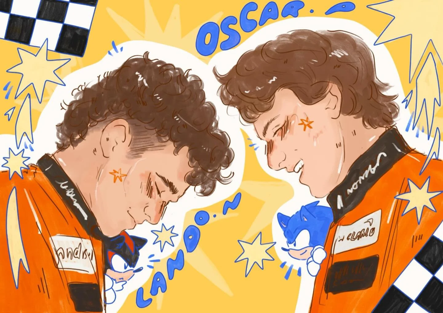 To make up for the fact Oscar basically hasn&rsquo;t got to race this season, I finally finished this drawing of the McLaren duo for some joy and luck! 😭😭😭 I hope he gets to drive in Japan!! 🧡