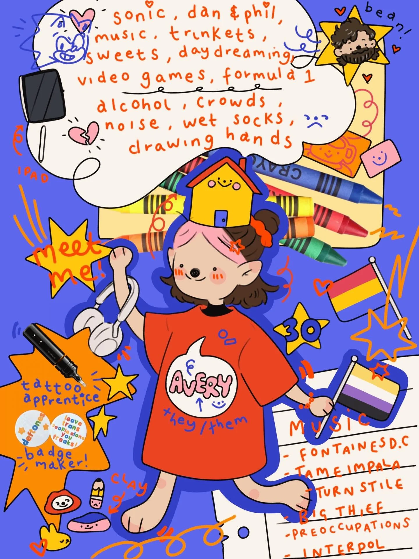 Meet the artist 2025!!! 
I realised I was getting close to missing this years meet the artist! My name is Avery! You can call me Aves, AB. This year I&rsquo;ve become a tattoo apprentice &amp; had shingles 🧌

there&rsquo;s so much I could add to thi