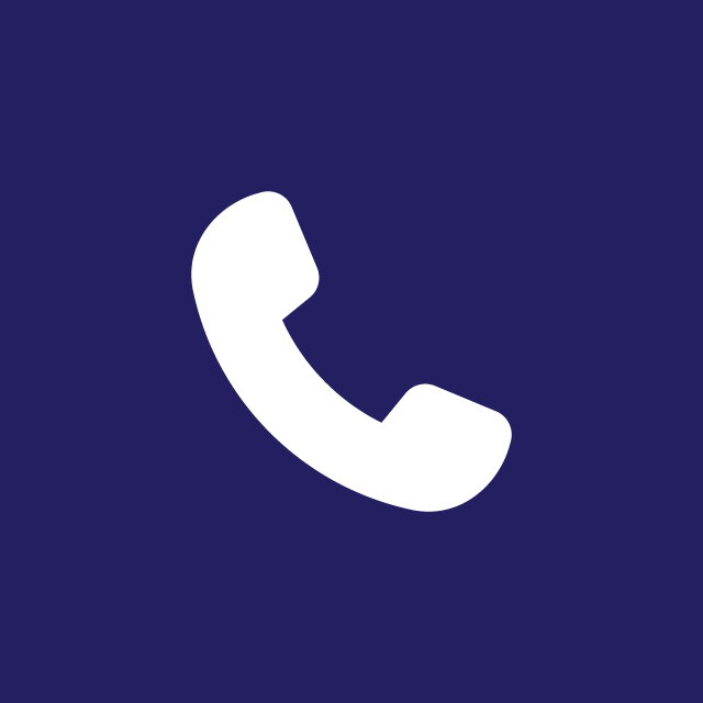 Icon of a white telephone receiver on a blue background.