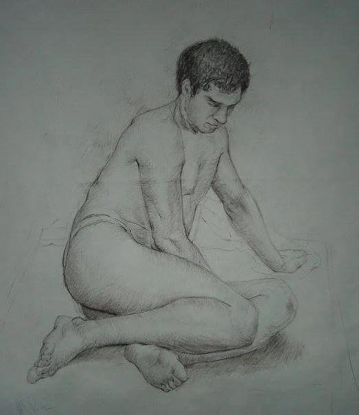 Figure drawing (drawing from life) charcoal on paper-150x120cm (59x47in)