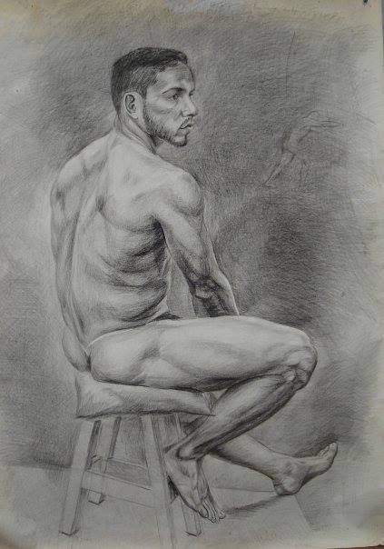 Figure drawing (drawing from life) charcoal on paper-150x120cm (59x47in)