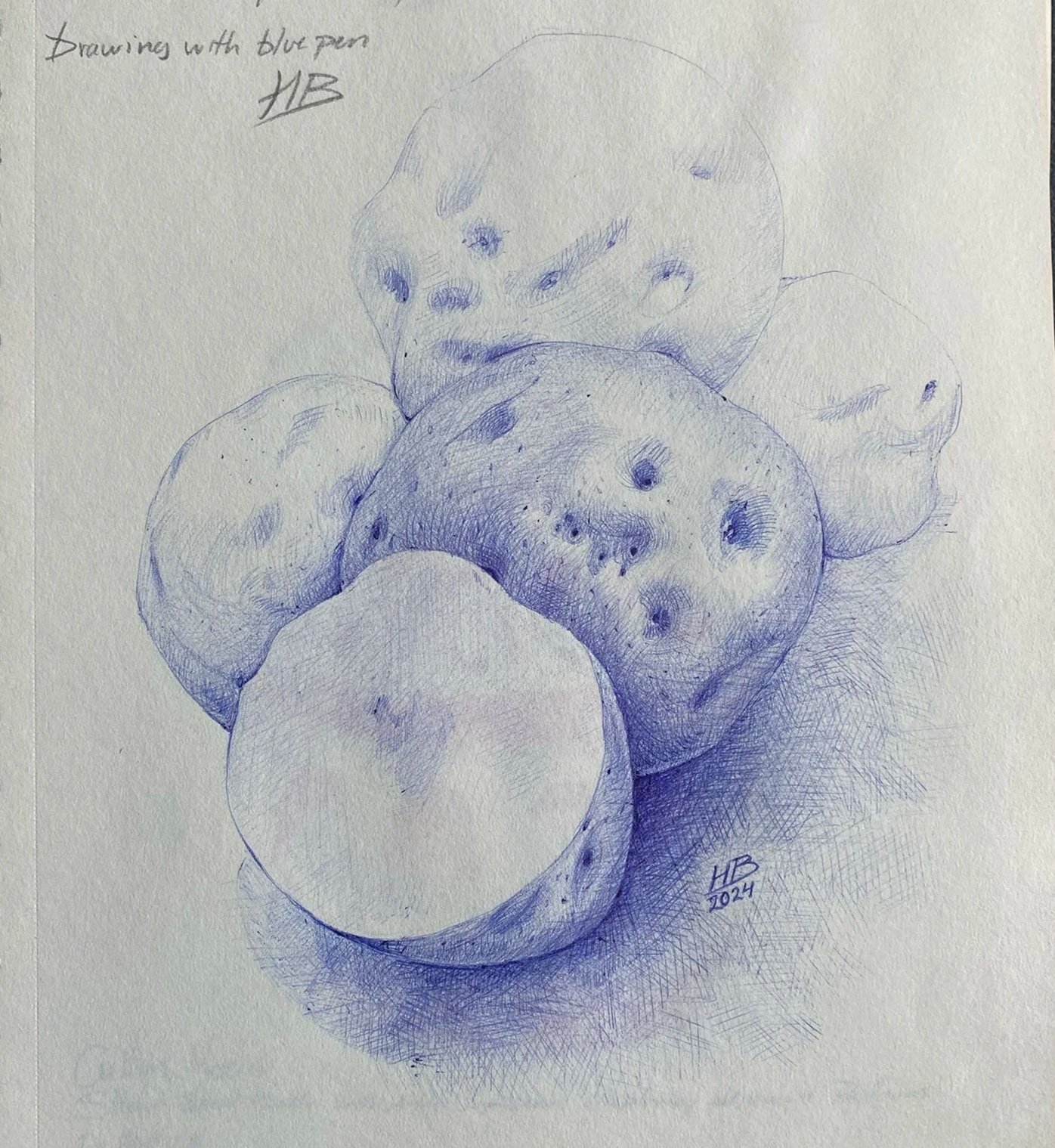 Drawing (untitled),2025. Blue pen on paper -30x24cm(11x9in) 