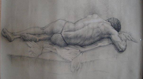 Figure drawing (drawing from life)  charcoal on paper-120 x150cm (47x59in)