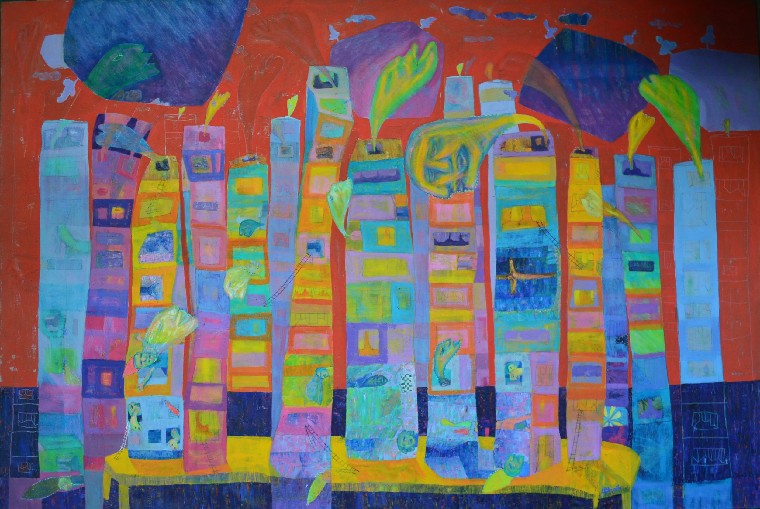 Candles on red Media, 2009. Oil on canvas- 120x150 cm (47x59in)