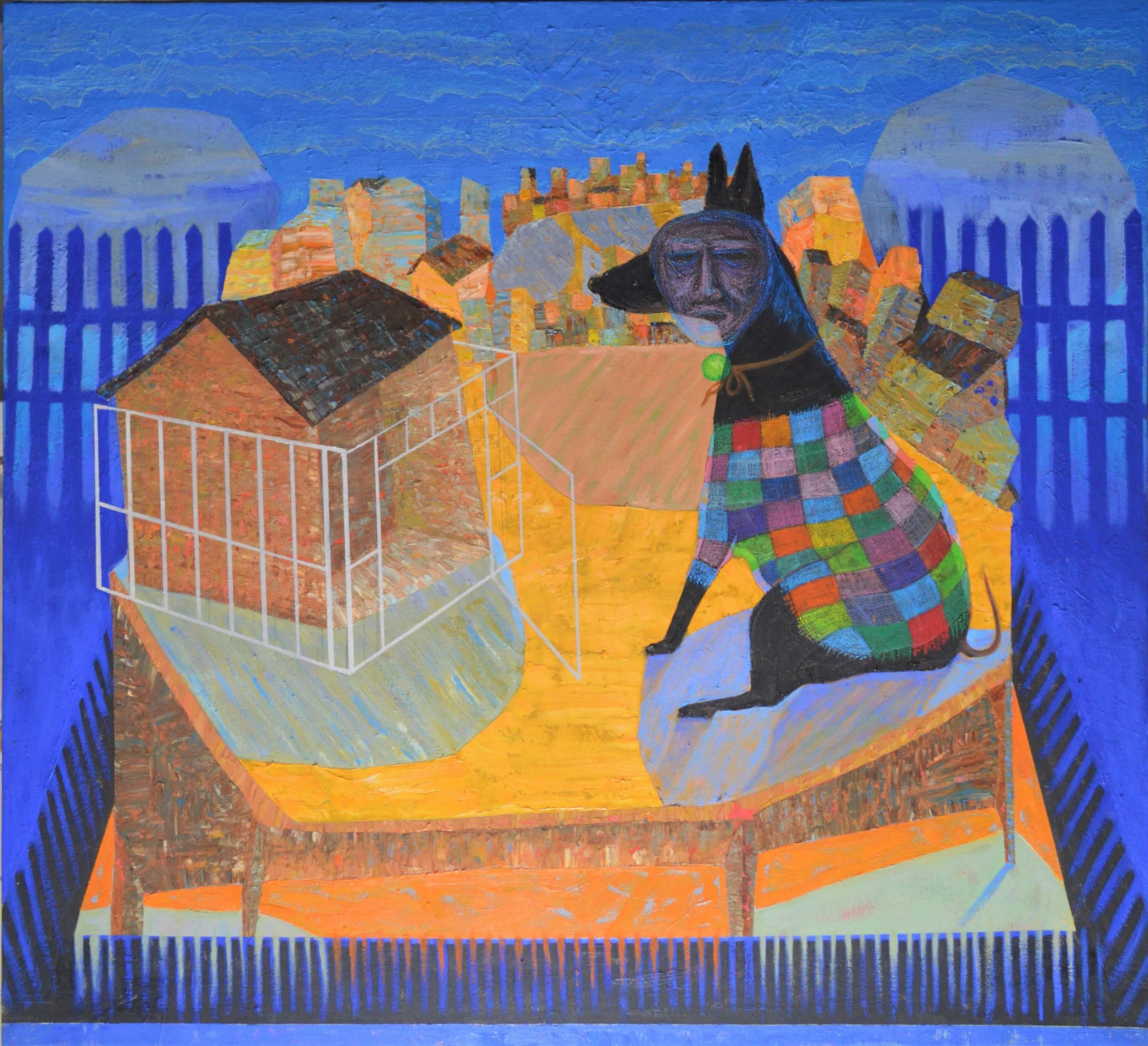 The dog with lemon, 2019. Oil on canvas-80x100 cm (31x39in)