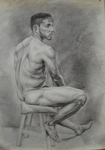 Figure drawing (drawing from life)  charcoal on paper-150x120cm (59x47in)