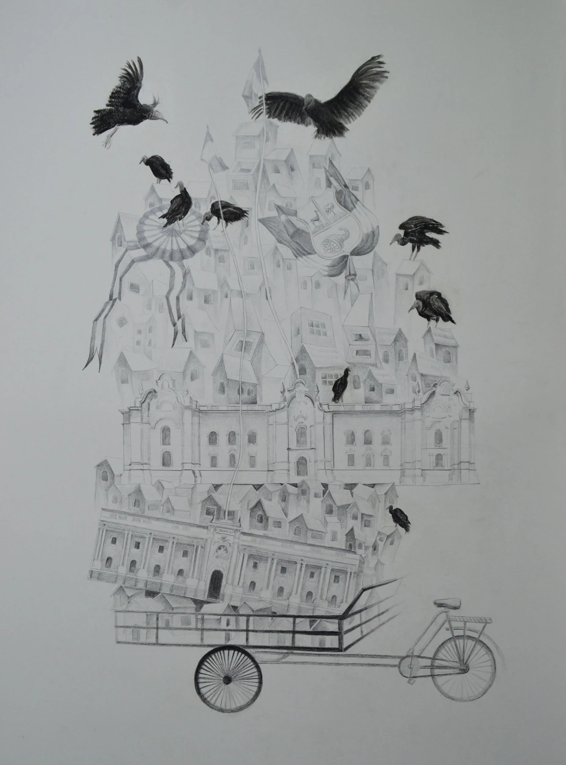 Road to the centenary, 2021. Drawing with charcoal, pencil, chalk pastel on paper- 50x 80cm.
(59x31in)
