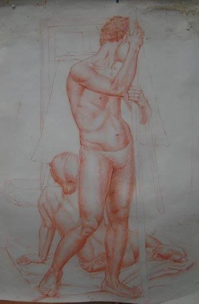 Figure drawing (drawing from life), sanguine charcoal on paper .  150x120cm (59x47in)