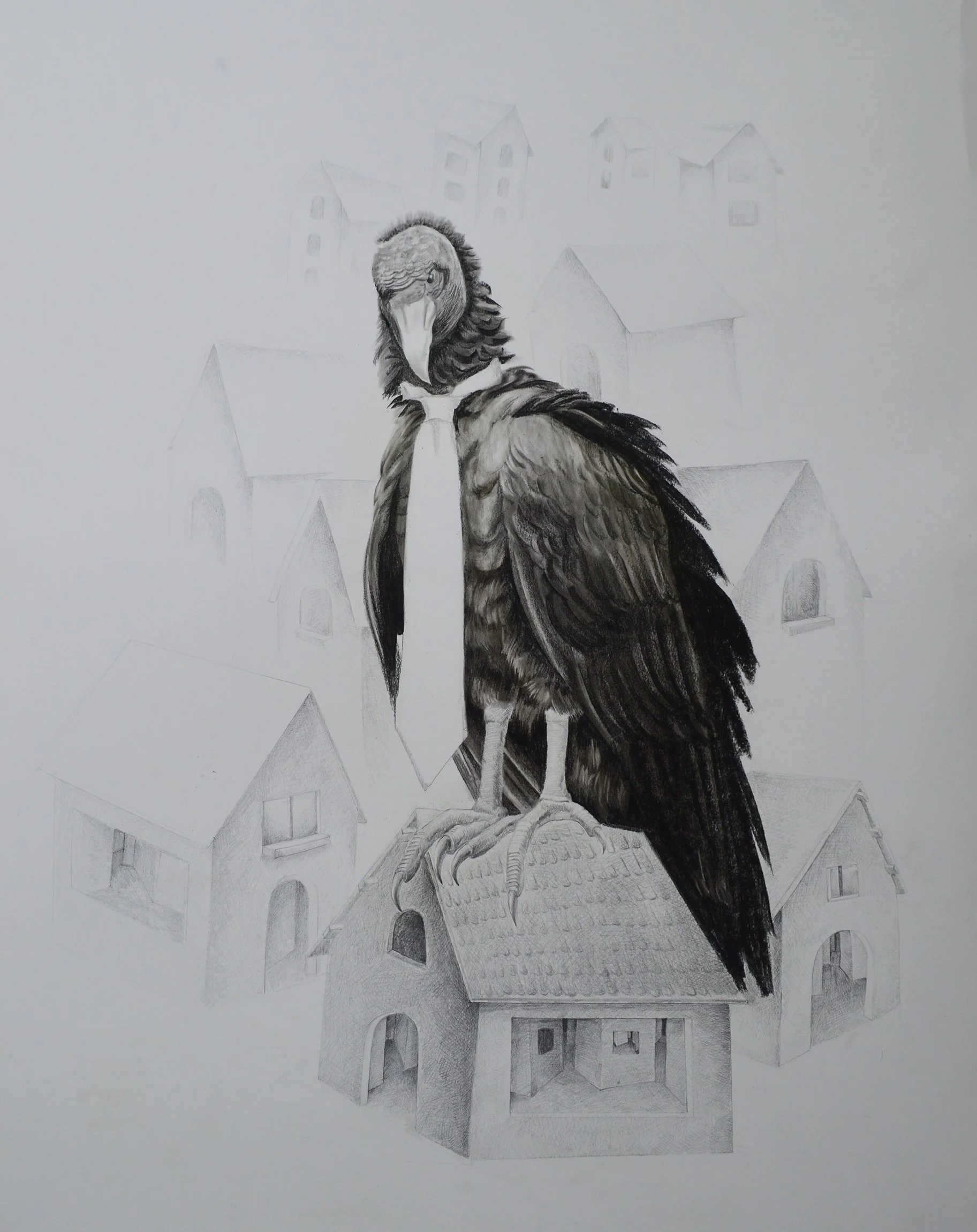 Taken House, 2021 Drawing with charcoal, pencil, chalk pastel on paper. 100x 70 cm (39x27in)