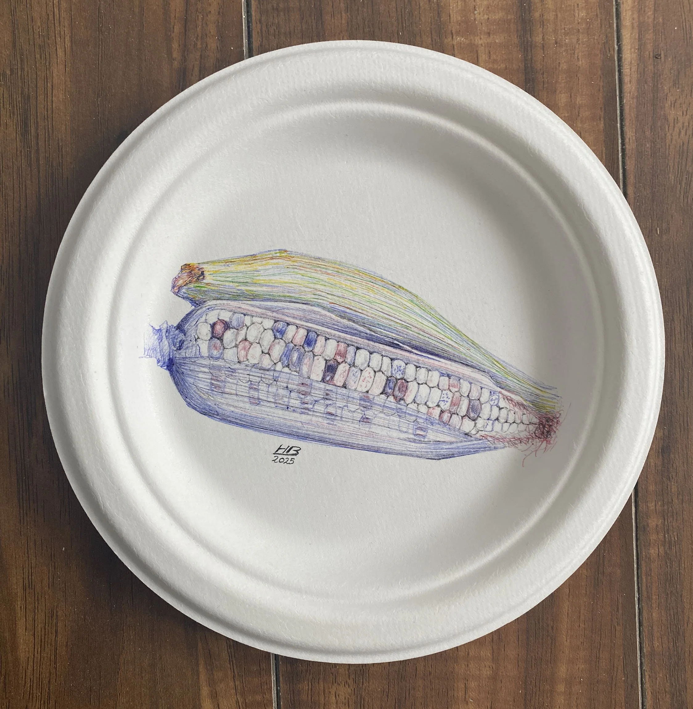 Drawing (untitled),2025. Pen on a disposable paper plate -18x18cm(7x7in) 