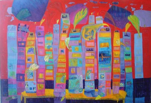 Candles on red Media, 2009. Oil on canvas- 120x150 cm (47x59in)