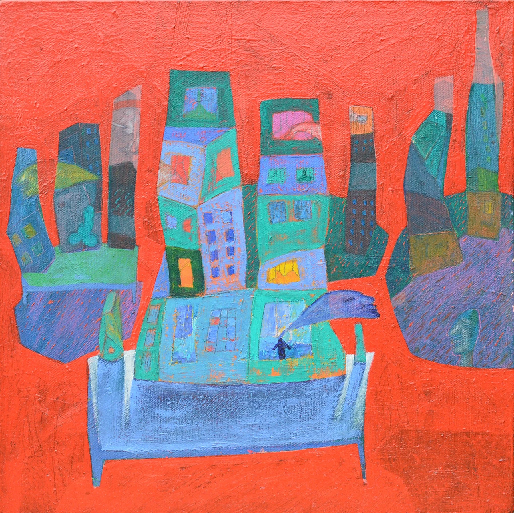 Red background,  Oil on canvas- 30  x30 cm 