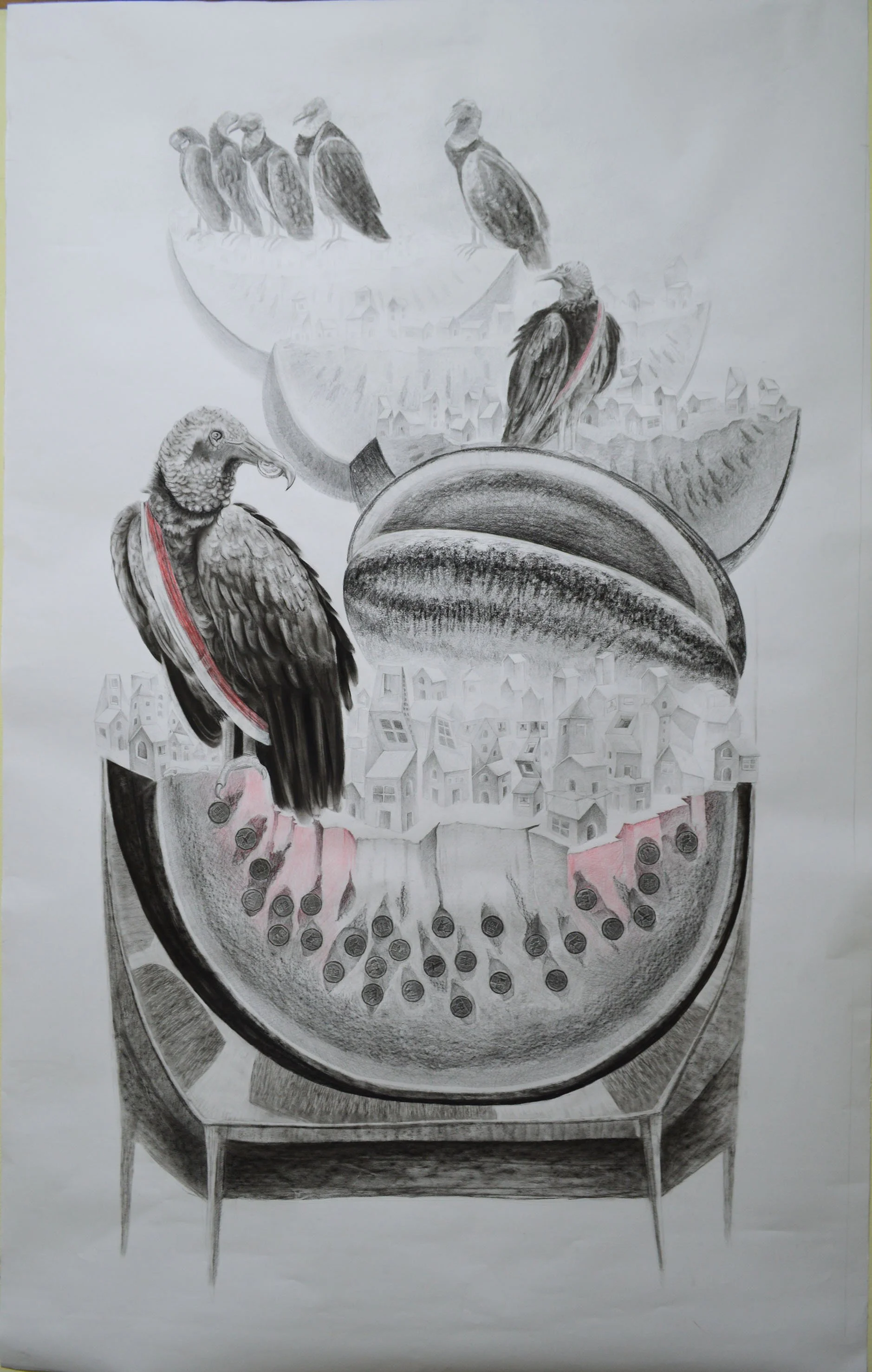 The great fruit, 2021. Drawing with charcoal, pencil, chalk pastel on paper- 160x 100cm(63x39in)




