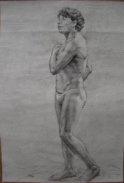 Figure drawing (drawing from life)  charcoal on paper-150x120cm (59x47in)