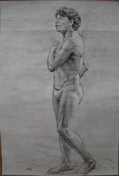 Figure drawing (drawing from life) charcoal on paper-150x120cm (59x47in)