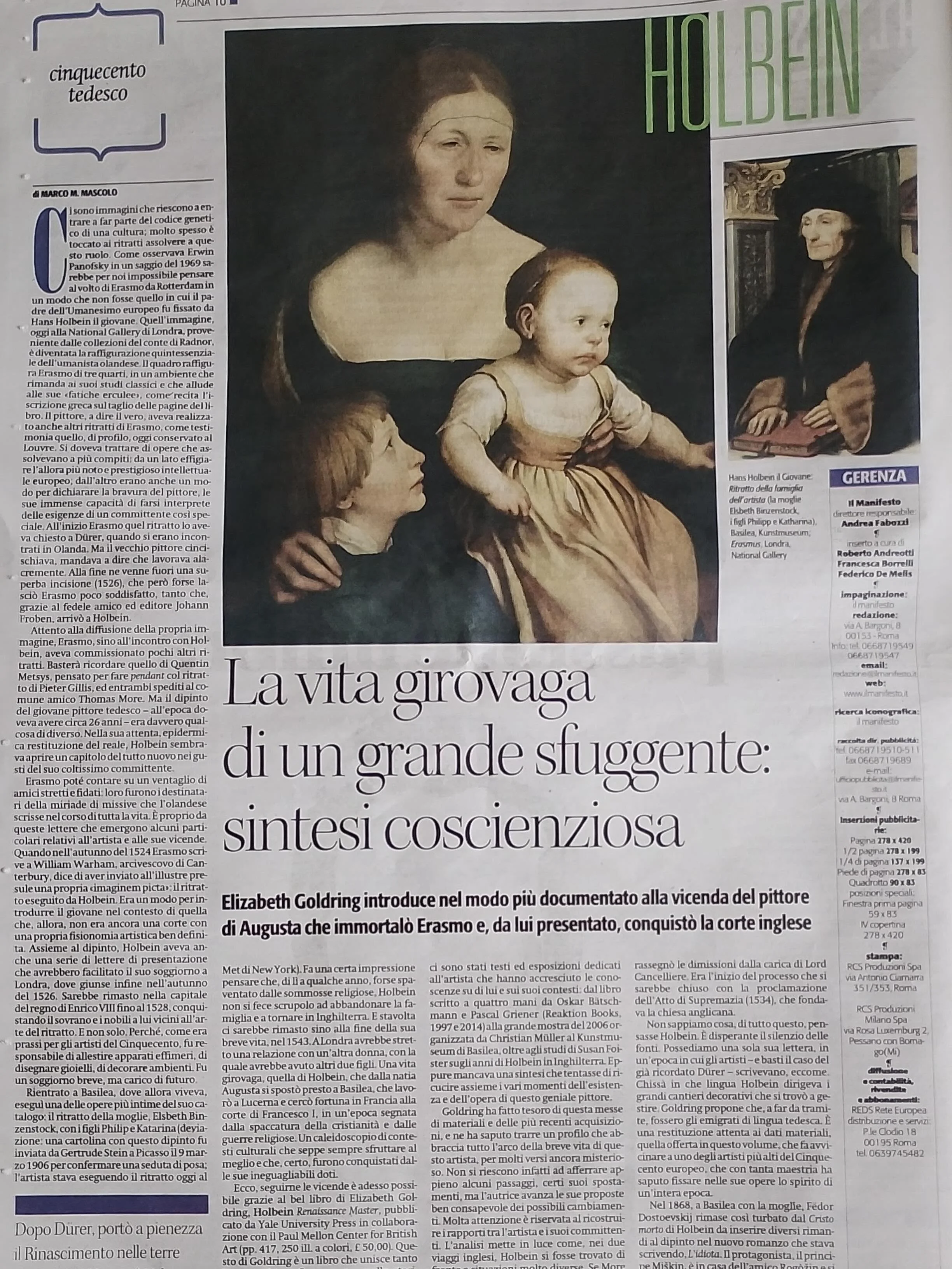 What a delightful surprise to see this wonderful full-page review of &lsquo;Holbein: Renaissance Master&rsquo; by the University of Siena&rsquo;s Marco Mascolo (@_marc_o_m) in today&rsquo;s issue of &lsquo;Il Manifesto&rsquo; (@ilmanifesto)

Grazie m