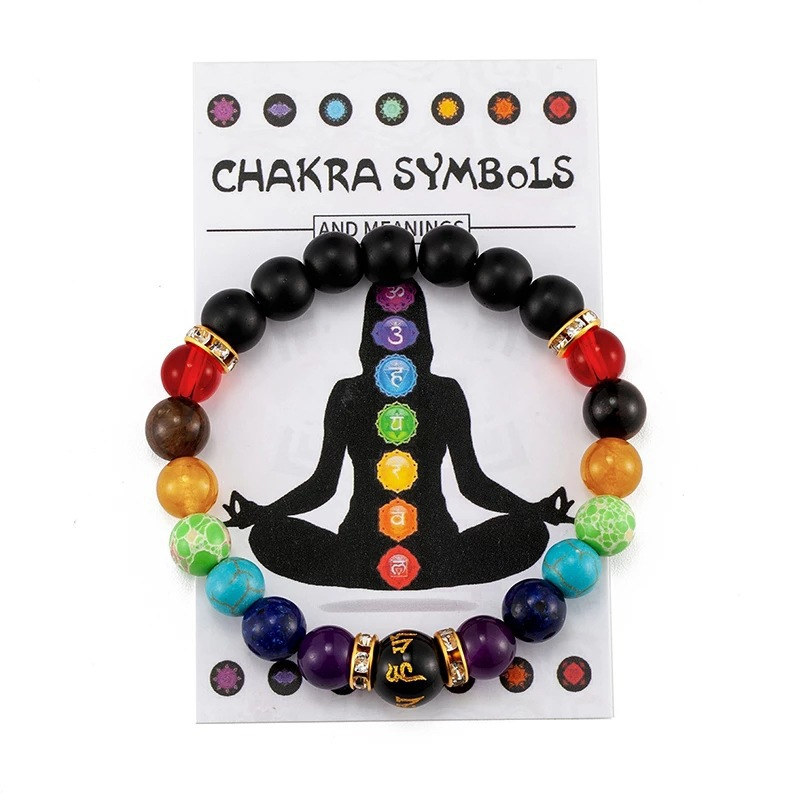 Double Rainbow Black Frosted Chakra Bracelet