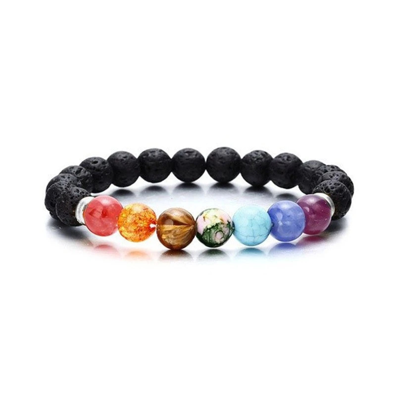 Seven Chakra Black Lava Bracelet