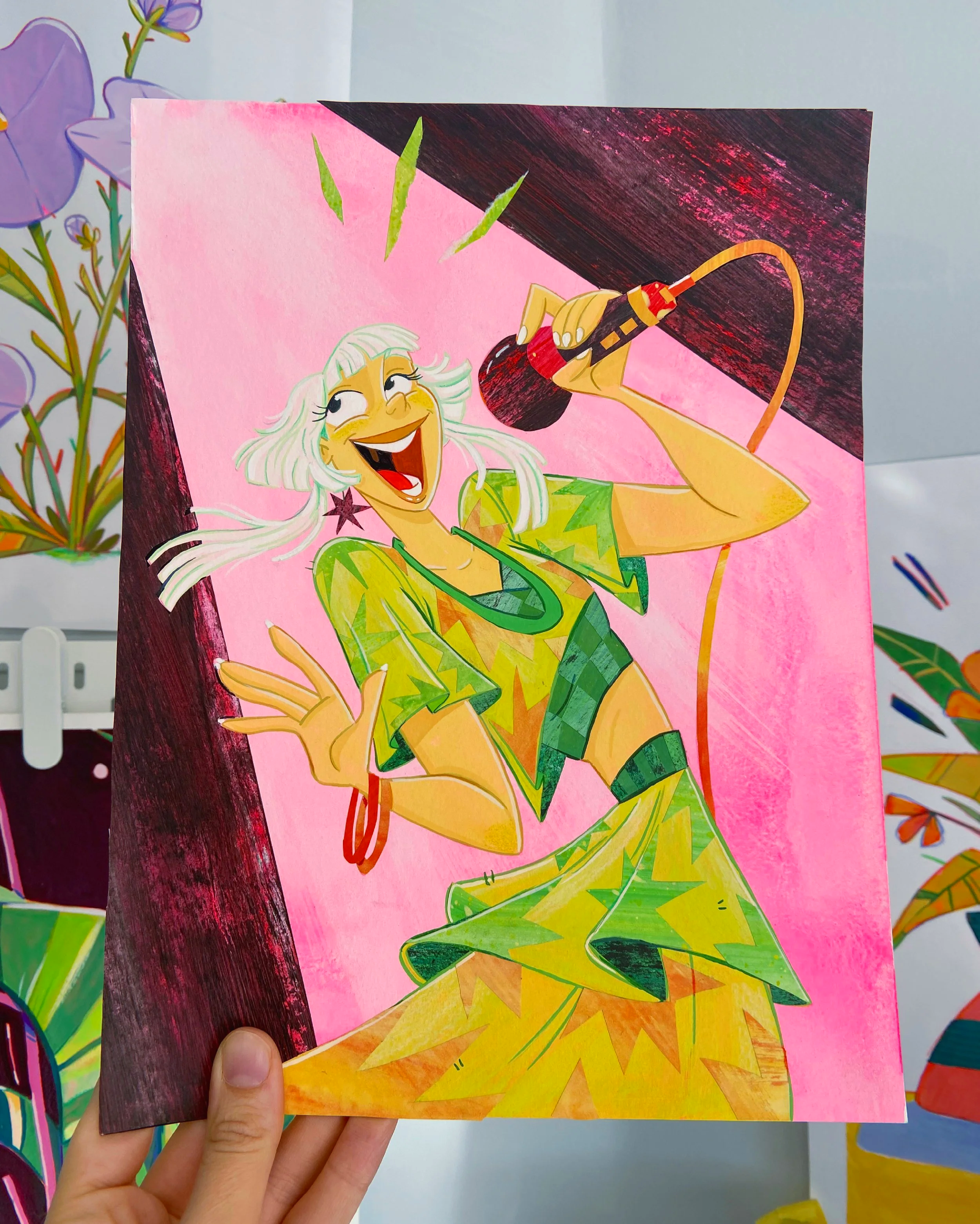 Gouache and Collage illustration of the singer Aurora