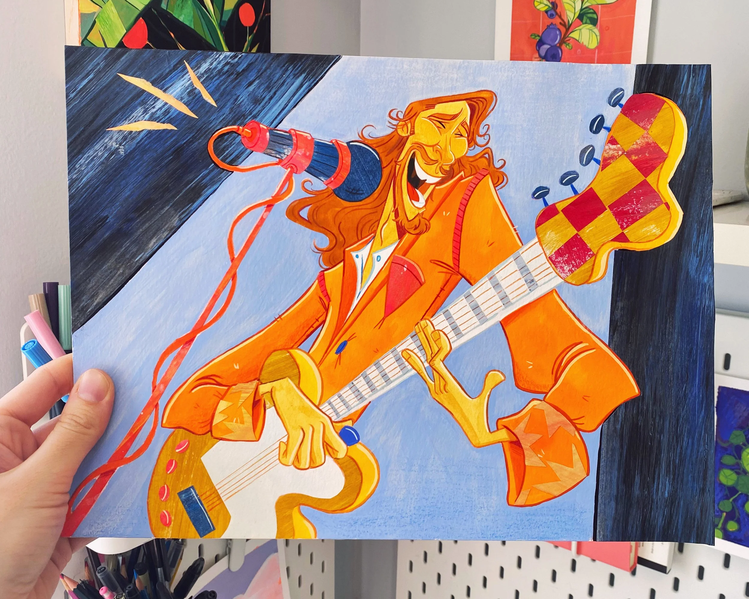 Collage and gouache mixed media piece of Hozier the singer