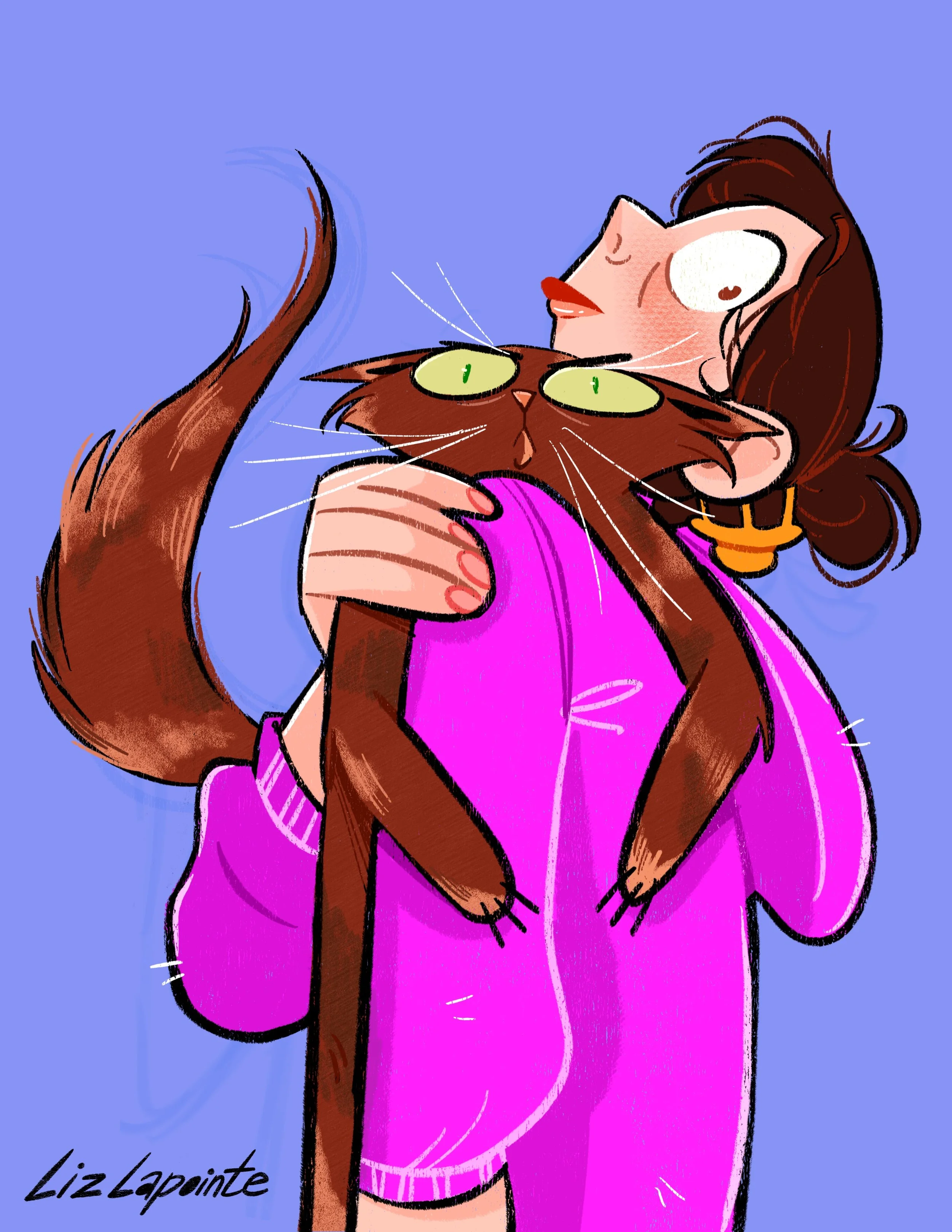 Illustration of me and my cat- drawn digitally